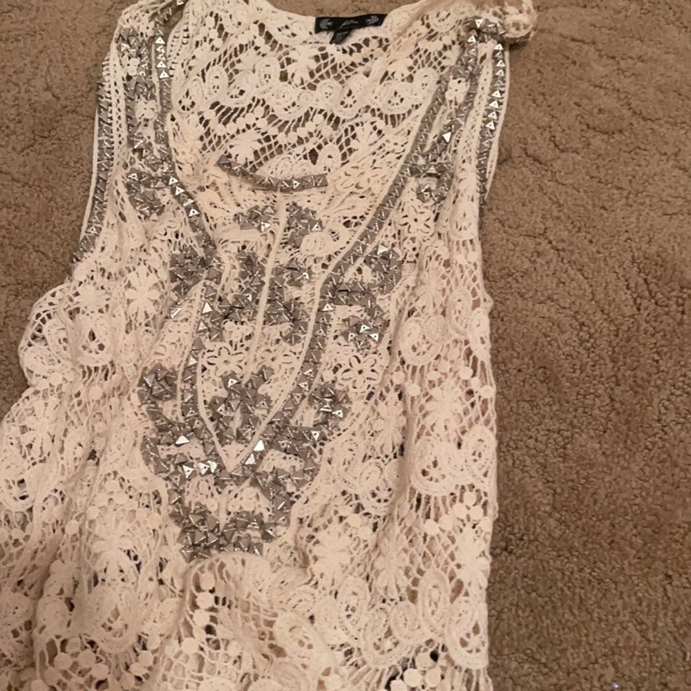 Lace tank with nail heads